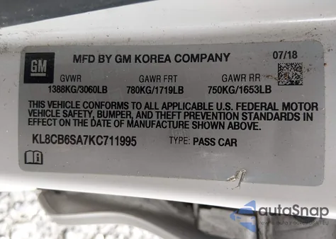 2019 Chevrolet Spark Ls Cvt z USA, uszkodzony, nr VIN KL8CB6SA7KC711995